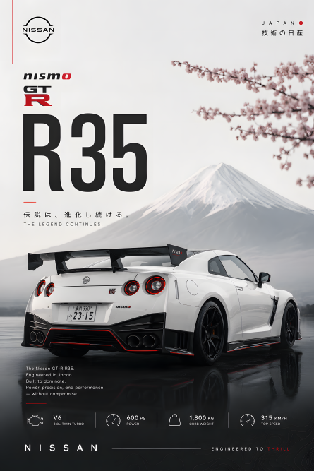 Nissan GT R Nismo R35 | 3D Sculpted Metal Poster