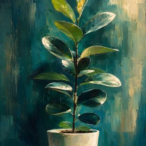 Rubber Plant Elegance | 3D Sculpted Metal Poster