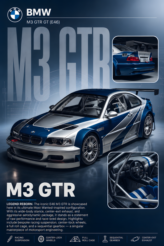 BMW M3 GTR | 3D Sculpted Metal Poster