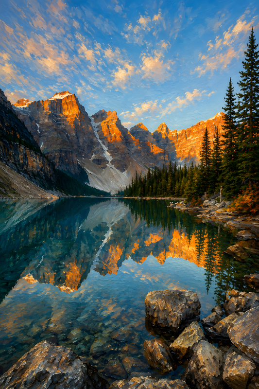 Golden Peaks Reflection | 3D Sculpted Metal Poster