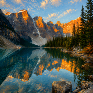 Golden Peaks Reflection | 3D Sculpted Metal Poster