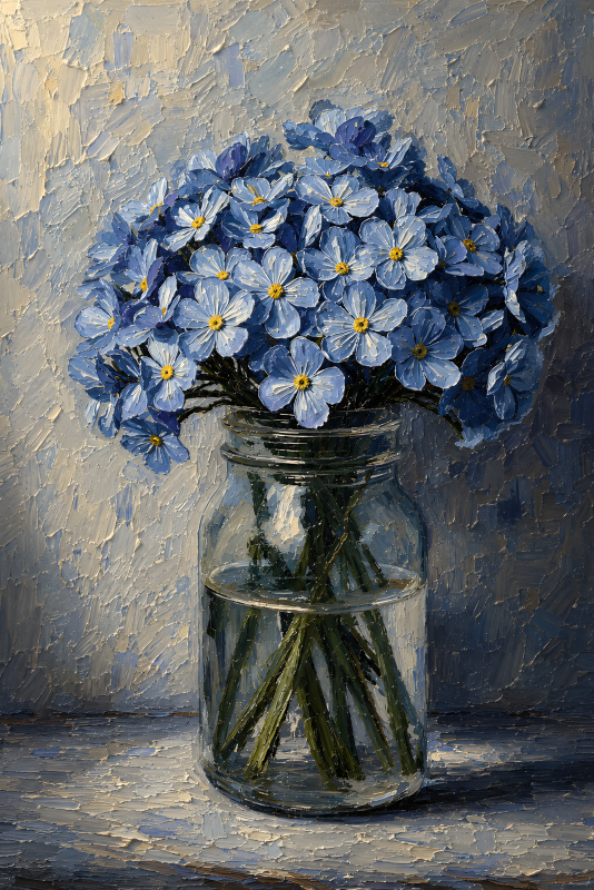 Blue Forget-Me-Not Bouquet | 3D Sculpted Metal Poster