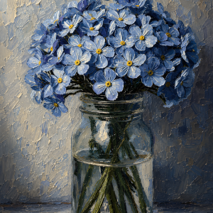 Blue Forget-Me-Not Bouquet | 3D Sculpted Metal Poster