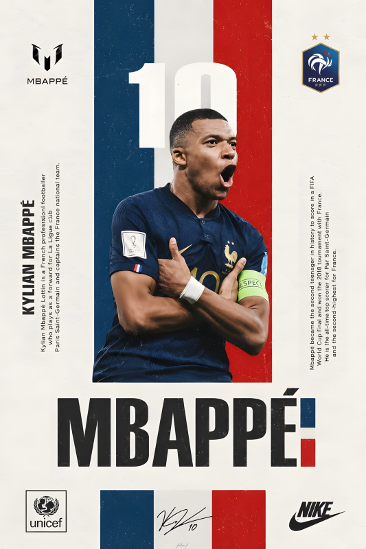 Kylian Mbappé | 3D Sculpted Metal Poster
