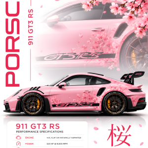 Porsche 911 GT3 RS Sakura | 3D Sculpted Metal Poster