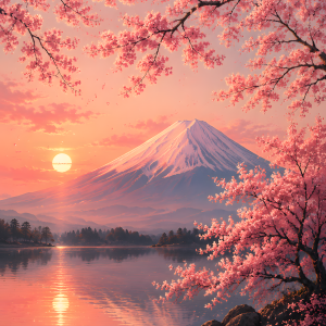 Mount Fuji Sakura | 3D Sculpted Metal Poster