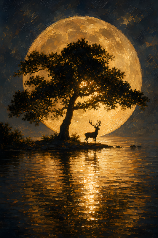 Golden Moon Reflection | 3D Sculpted Metal Poster