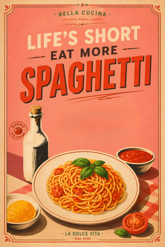 Spaghetti La Dolce Vita | 3D Sculpted Metal Poster