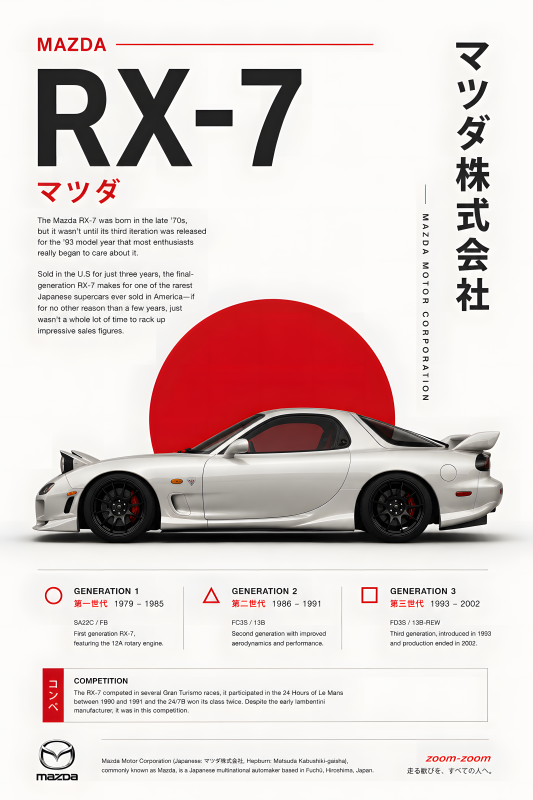 Mazda RX 7 | 3D Sculpted Metal Poster