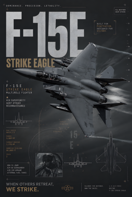 F 15E Strike Eagle | 3D Sculpted Metal Poster