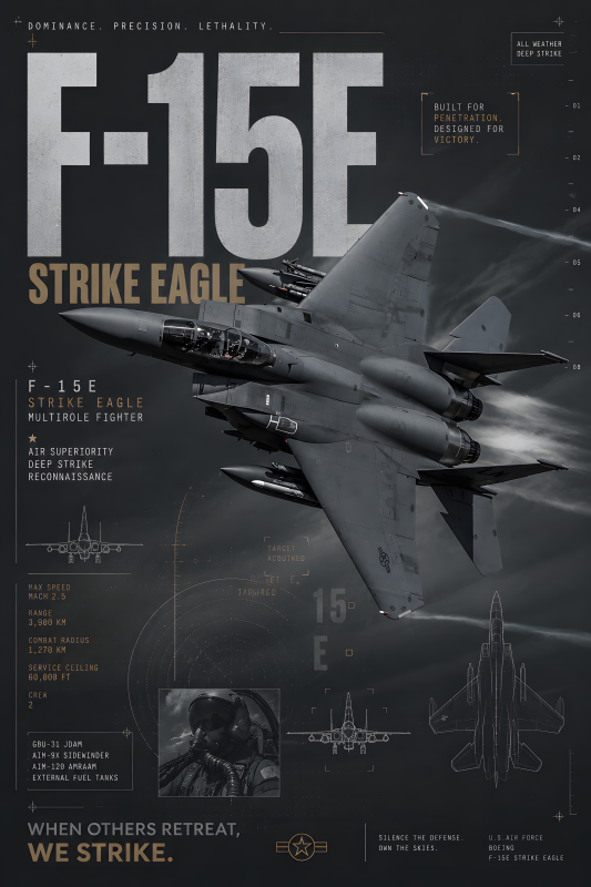 F 15E Strike Eagle | 3D Sculpted Metal Poster